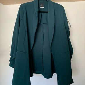 Long Teal Professional Blazer with Sleeve Detail